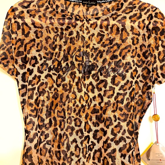 BABY PHAT Black Leopard-Print Mesh T-Shirt/Top - very cute and stretchy! - Picture 1 of 6
